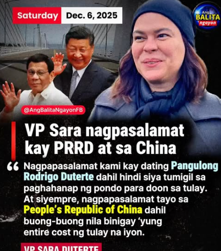 VP SARA, NAGPASALAMAT KAY FPRRD AT SA CHINA SA PAGPONDO NG BUCANA BRIDGE